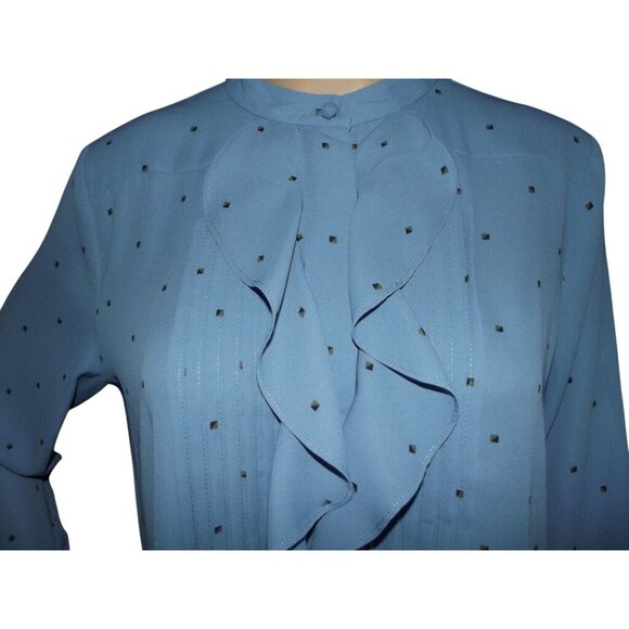 Ann Taylor Blouse Womens Size Medium blue Button-Down Shirt print ruffle pleated - Picture 5 of 11